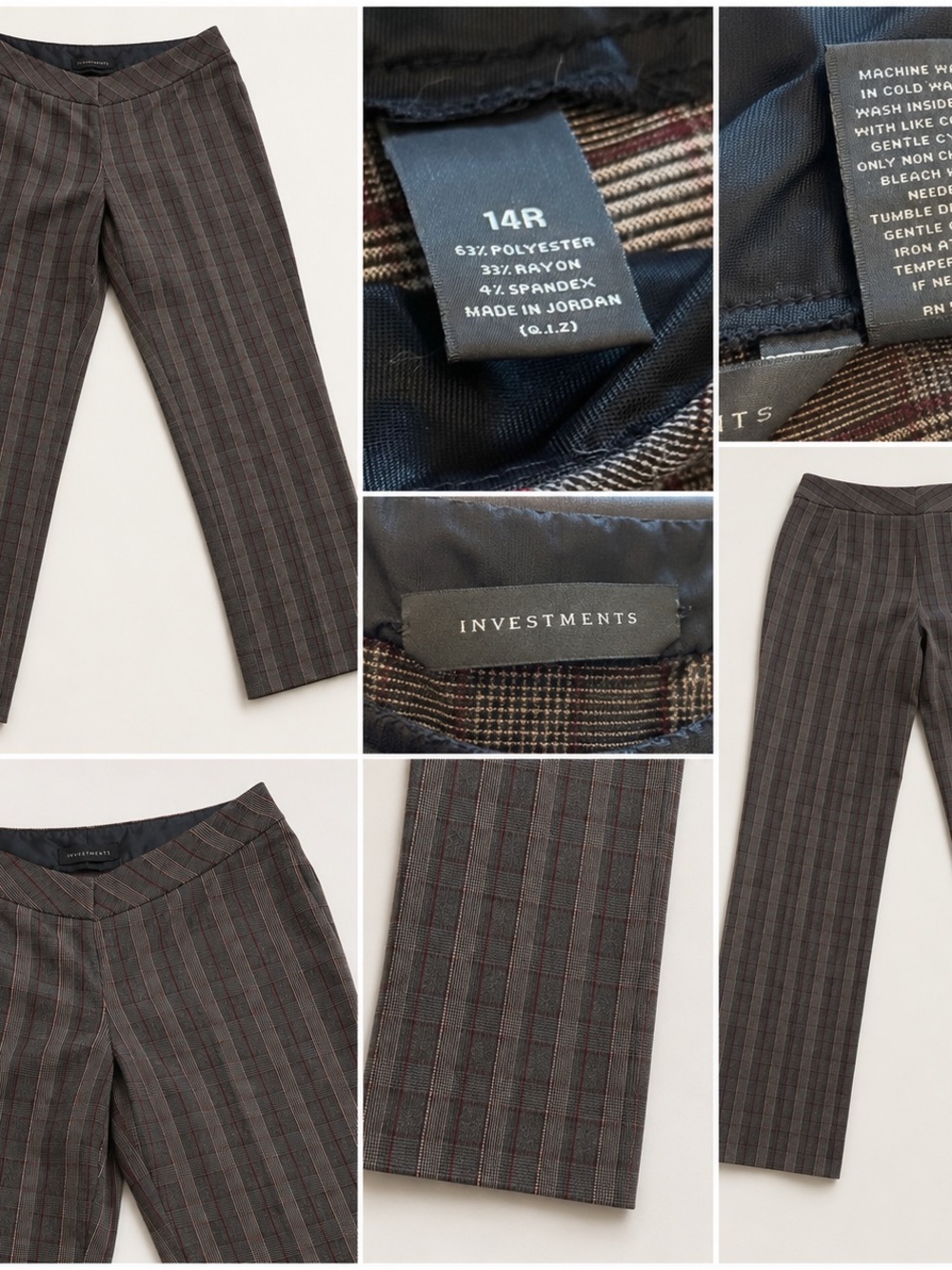 Investments Brown Gray Pinstripe Dress Pants with Subtle Red Stripe - Picture 1 of 4